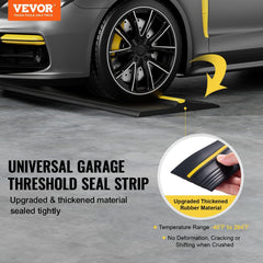 Garage Door Threshold Seal Strip, 12 FT Universal Garage Door Floor Seal Strip with Adhesive, Garage Door Bottom Weatherproof Strip, Upgraded Thick PVC DIY Weather Stripping Replacement, Black