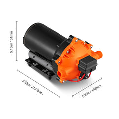 Water Diaphragm Pump, 20.8 LPM Flow, 4.8 bar Rated Pressure (2.8-6.9 bar Adjustable), 12.7 mm MNPT Self Priming Sprayer Pump with Pressure Switch for RV Camper Marine Boat Lawn, FCC Certified