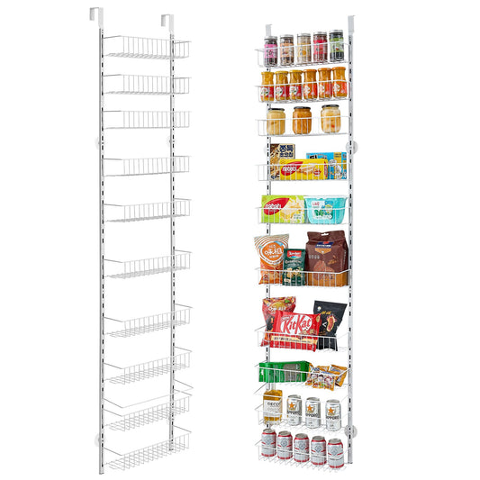10-Tier Over the Door Pantry Organizer Hanging Storage Rack Adjustable