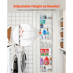 Over the Door Pantry Organizer, 9-Tier Pantry Organization and Storage, Heavy-Duty Steel Hanging Spice Rack, Adjustable Wall Seasoning Shelves, for Home Kitchen Laundry Room Bathroom, White
