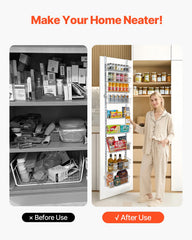 Over the Door Pantry Organizer, 9-Tier Pantry Organization and Storage, Heavy-Duty Steel Hanging Spice Rack, Adjustable Wall Seasoning Shelves, for Home Kitchen Laundry Room Bathroom, White