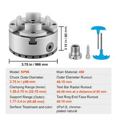 KP96 Lathe Chuck, 4-Jaw 96 mm Diameter, Metal Lathe Chuck Turning Machine Accessories, Self-centering Tool, for Lathe, Precision Machining, Grinding Machines, Milling Machines