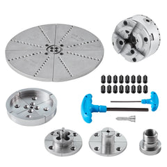 KP965 Lathe Chuck, 4-Jaw 96 mm Diameter, Metal Lathe Chuck Turning Machine Accessories with 5 Sets of Jaws, Self-centering Tool, for Precision Machining, Grinding Machines, Milling Machines