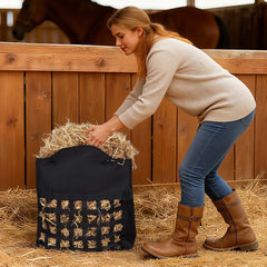 Hay Bag for Horses, 55 x 18.5 x 64 cm, 46 x 46 mm Holes, Premium Nylon Construction with PVC Waterproof Coating, Adjustable Hanging Straps and Metal Hooks, Slow Feed Hay Bag for Horses