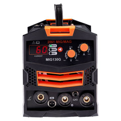 MIG Welder, 130A Synergic Mig Welding Machine, 2-in-1 Gas MIG/Gasless Flux Core MIG Multi-Process Welder Machine, Portable Mig Welder with IGBT Inverter Technology & Digital Display Screen