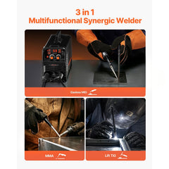 MIG Welder, 130Amp Synergic Mig Welding Machine, 3-in-1 Flux Core MIG/Stick/Lift TIG Multi-Process Welder Machine, Portable Mig Welder with IGBT Inverter Technology & Digital Display Screen