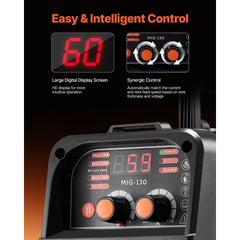 MIG Welder, 130Amp Synergic Mig Welding Machine, 3-in-1 Flux Core MIG/Stick/Lift TIG Multi-Process Welder Machine, Portable Mig Welder with IGBT Inverter Technology & Digital Display Screen