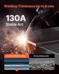 MIG Welder, 130Amp Synergic Mig Welding Machine, 3-in-1 Flux Core MIG/Stick/Lift TIG Multi-Process Welder Machine, Portable Mig Welder with IGBT Inverter Technology & Digital Display Screen