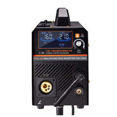 MIG Welder, 160A Synergic Mig Welding Machine, 4-in-1 Gas MIG/Flux Core MIG/Stick/Lift TIG Multi-Process Welder Machine with IGBT Inverter Technology and LCD Screen Display