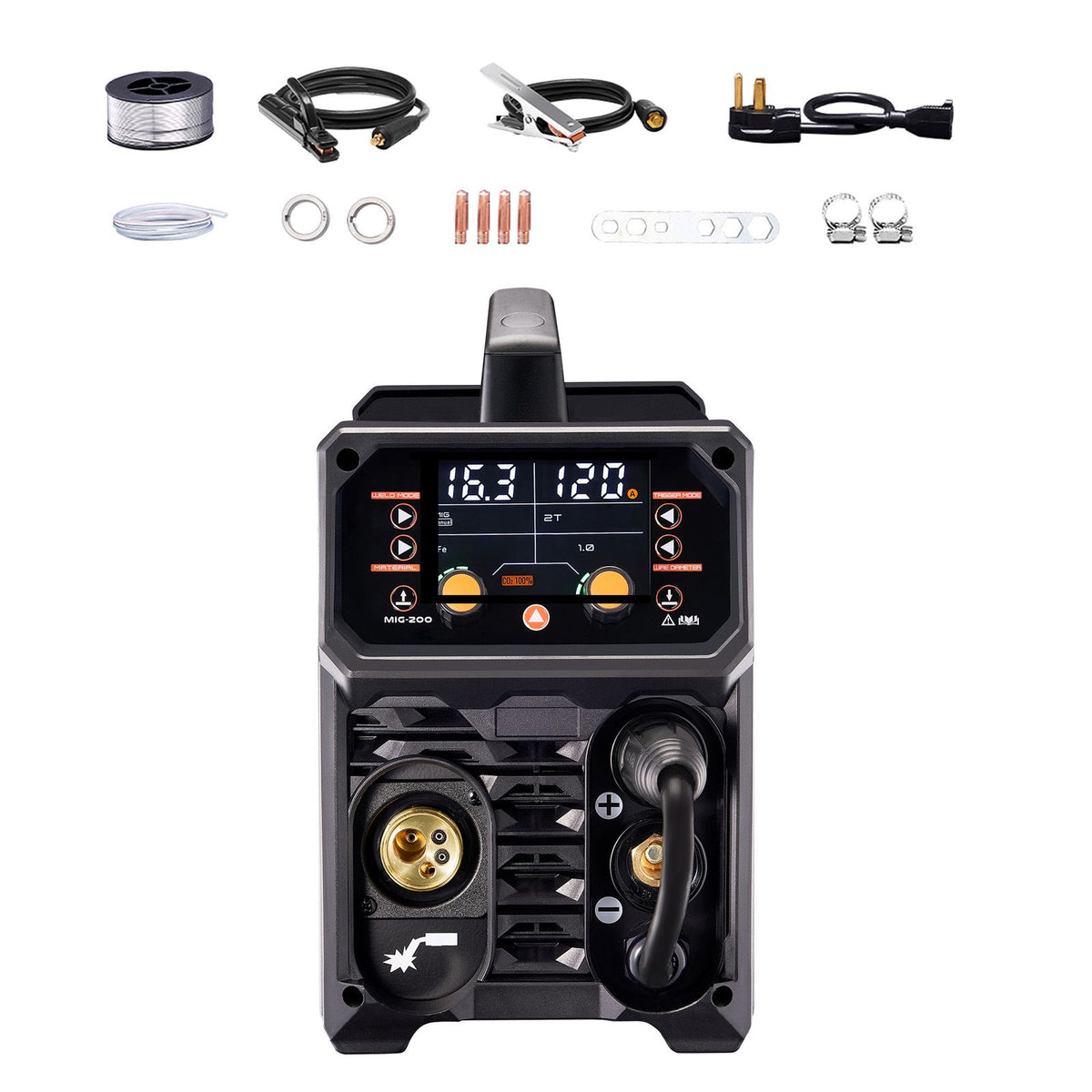 Pro MIG Welder, 200Amp Pluse Mig Welding Machine, 5-in-1 Synergic Welder Machine MIG Pluse/Gas MIG/Flux Core MIG/Stick/Lift TIG with IGBT Inverter Technology and LCD Screen Display