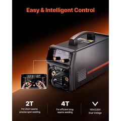 Pro MIG Welder, 200Amp Pluse Mig Welding Machine, 5-in-1 Synergic Welder Machine MIG Pluse/Gas MIG/Flux Core MIG/Stick/Lift TIG with IGBT Inverter Technology and LCD Screen Display