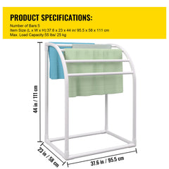Pool Towel Rack, 5 Bar, Milky, Freestanding Outdoor PVC Curved Poolside Storage Organizer, Include 8 Towel Clips, Mesh Bag, Hook, Also Stores Floats and Paddles, for Beach, Swimming Pool, Home
