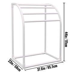 Pool Towel Rack, 5 Bar, Milky, Freestanding Outdoor PVC Curved Poolside Storage Organizer, Include 8 Towel Clips, Mesh Bag, Hook, Also Stores Floats and Paddles, for Beach, Swimming Pool, Home