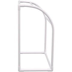 Pool Towel Rack, 5 Bar, Milky, Freestanding Outdoor PVC Curved Poolside Storage Organizer, Include 8 Towel Clips, Mesh Bag, Hook, Also Stores Floats and Paddles, for Beach, Swimming Pool, Home