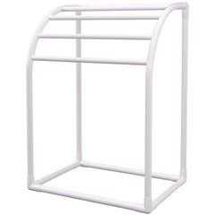 Pool Towel Rack, 5 Bar, Milky, Freestanding Outdoor PVC Curved Poolside Storage Organizer, Include 8 Towel Clips, Mesh Bag, Hook, Also Stores Floats and Paddles, for Beach, Swimming Pool, Home