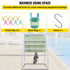 Outdoor Towel Rack Pool Towel Rack 7 Bar Curved White Freestanding Patio