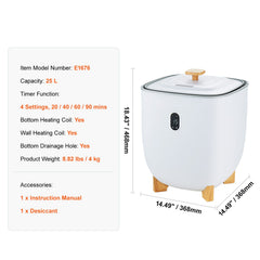 25L Towel Warmer Bucket with LED Screen Bottom Heating Columns Timer White
