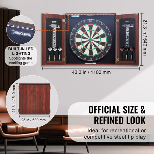 Dartboard and Cabinet Set Official Size Complete Accessory Steel Tip Dart