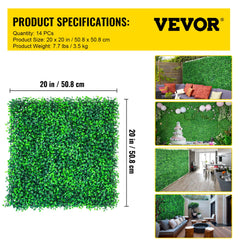 Artificial Boxwood Panels, 14 PCS50.8x50.8cmBoxwood Hedge Wall Panels, PE Artificial Grass Backdrop Wall 4 cm , Privacy Hedge Screen for Decoration of Outdoor, Indoor, Garden, Fence, and Backyar