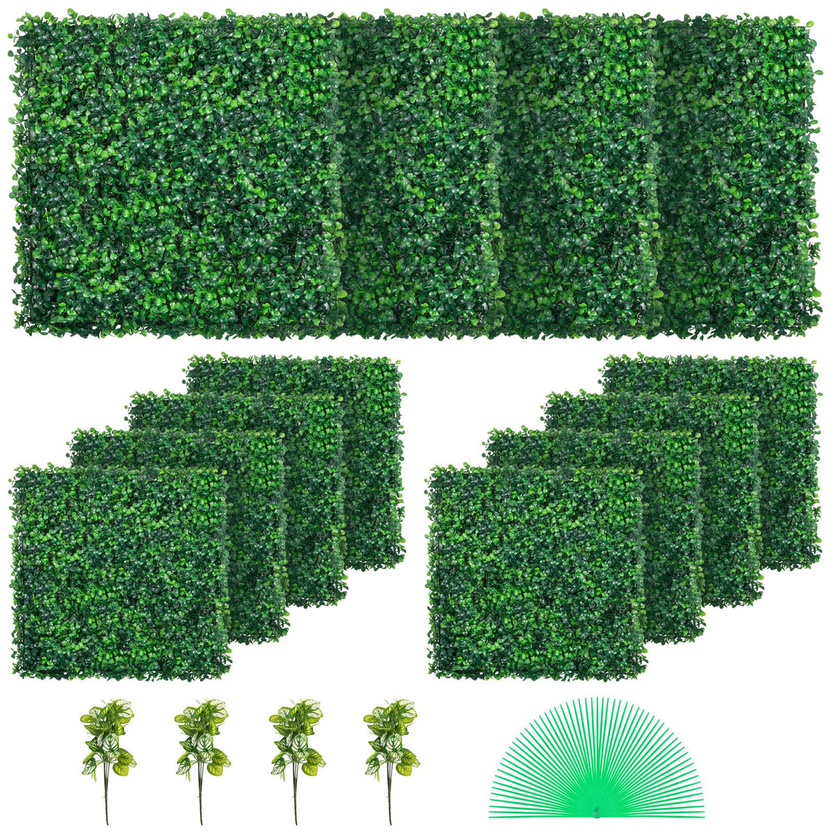 Artificial Boxwood Panel UV 12pcs Boxwood Hedge Wall Panels Artificial Grass Backdrop Wall 20X20" 4cm Green Grass Wall Fake Hedge for Decor Privacy Fence Indoor Outdoor Garden Backyard