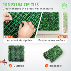Artificial Boxwood Panel UV 12pcs Boxwood Hedge Wall Panels Artificial Grass Backdrop Wall 20X20" 4cm Green Grass Wall Fake Hedge for Decor Privacy Fence Indoor Outdoor Garden Backyard