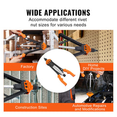 Rivet Nut Tool, 16” Rivnut Tool Kit with 13PCS Metric and SAE Mandrels, 186PCS Rivet Nuts, M3, M4, 10-24, M5, M6, 1/4-20, 8-32, 5/16-18, M8, 3/8-16, M10, M12, 1/2-13, Semi-auto Retraction