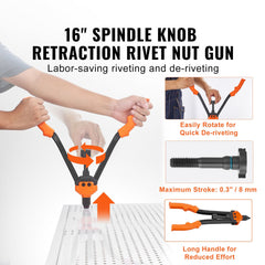 Rivet Nut Tool, 16” Rivnut Tool Kit with 13PCS Metric and SAE Mandrels, 186PCS Rivet Nuts, M3, M4, 10-24, M5, M6, 1/4-20, 8-32, 5/16-18, M8, 3/8-16, M10, M12, 1/2-13, With Carrying Case