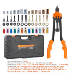 Rivet Nut Tool, 16” Rivnut Tool Kit with 13PCS Metric and SAE Mandrels, 186PCS Rivet Nuts, M3, M4, 10-24, M5, M6, 1/4-20, 8-32, 5/16-18, M8, 3/8-16, M10, M12, 1/2-13, With Carrying Case
