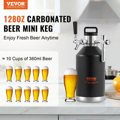 VEVOR Beer Growler Tap System, 4L Mini Keg, 304 Stainless Steel Pressurized Beer Growler, Keg Growler with Pressure Display, CO2 Regulator Faucet, Leak-Proof Ring For Draft, Homebrew, Craft Beer