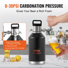 VEVOR Beer Growler Tap System, 4L Mini Keg, 304 Stainless Steel Pressurized Beer Growler, Keg Growler with Pressure Display, CO2 Regulator Faucet, Leak-Proof Ring For Draft, Homebrew, Craft Beer