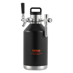 VEVOR Beer Growler Tap System, 4L Mini Keg, 304 Stainless Steel Pressurized Beer Growler, Keg Growler with Pressure Display, CO2 Regulator Faucet, Leak-Proof Ring For Draft, Homebrew, Craft Beer