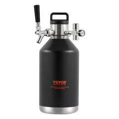 VEVOR Beer Growler Tap System, 4L Mini Keg, 304 Stainless Steel Pressurized Beer Growler, Keg Growler with Pressure Display, CO2 Regulator Faucet, Leak-Proof Ring For Draft, Homebrew, Craft Beer