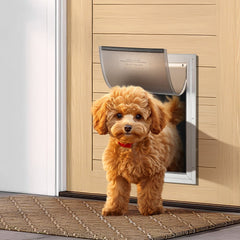 Pet Door, 33.7 x 50.9 cm Aluminum Frame with Lock and Flap System, Weatherproof Doggy Door, Easy to Install in Interior or Exterior Doors, Pet Door Suitable for Cat Doggie Kitties (White-L)