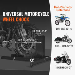 Motorcycle Wheel Chock Upright, 816.5 kg Capacity, Heavy-duty Steel Motorcycle Front Wheel Stand with 6 Adjustable Holes, For 381-558.8 mm Off-Road Motorcycles, Standard Motorcycles
