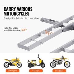 Motorcycle Carrier, 2-Bike 272.15KGS Aluminum Motorcycle Carrier Hitch Mount, Loading Ramp, Scooter Dirt Bike Trailer Hauler, Ratchet Straps and Stabilizer, for Car, Truck with 2" Hitch Receiver