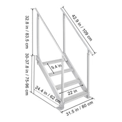 Dock Ladder 4 Step, Dock Stairs 30''-38'' Adjustable Height, 227 kgs Load Capacity, Aluminum Pontoon Boat Ladder with Dual Handrails & Nonslip Mat for Ship/Lake/Pool/Marine Boarding
