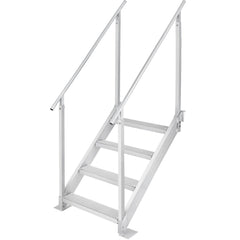 Dock Ladder 4 Step, Dock Stairs 30''-38'' Adjustable Height, 227 kgs Load Capacity, Aluminum Pontoon Boat Ladder with Dual Handrails & Nonslip Mat for Ship/Lake/Pool/Marine Boarding