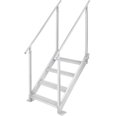 Dock Ladder 4 Step, Dock Stairs 30''-38'' Adjustable Height, 227 kgs Load Capacity, Aluminum Pontoon Boat Ladder with Dual Handrails & Nonslip Mat for Ship/Lake/Pool/Marine Boarding