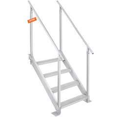 Dock Ladder 4 Step, Dock Stairs 30''-38'' Adjustable Height, 227 kgs Load Capacity, Aluminum Pontoon Boat Ladder with Dual Handrails & Nonslip Mat for Ship/Lake/Pool/Marine Boarding