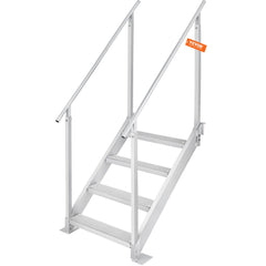 Dock Ladder 4 Step, Dock Stairs 30''-38'' Adjustable Height, 227 kgs Load Capacity, Aluminum Pontoon Boat Ladder with Dual Handrails & Nonslip Mat for Ship/Lake/Pool/Marine Boarding
