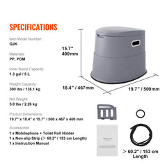 Portable Toilet for Camping, Porta Potty with 5L Detachable Inner Bucket & Removable Paper Holder, Commode with Dual Lids, Travel Toilet for Adults Kids Outdoor Camping Car Long Road Trips