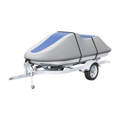 Jet Ski Cover 320-342 cm Trailerable Waterproof PWC Cover, Heavy-duty 600D Marine Grade PU Oxford Fabric, UV Resistant Seadoo Cover with Buckle Straps, Personal Watercraft Covers, Grey+Blue