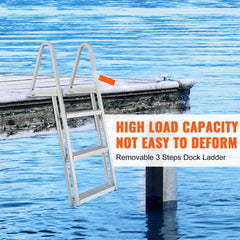 Dock Ladder, Removable 3 Steps, 159 kg Load Capacity, Aluminum Alloy Pontoon Boat Ladder with 101.6 mm Wide Step & Nonslip Rubber Mat, Easy to Install for Ship/Lake/Pool/Marine Boarding