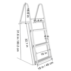 Dock Ladder, Removable 3 Steps, 159 kg Load Capacity, Aluminum Alloy Pontoon Boat Ladder with 101.6 mm Wide Step & Nonslip Rubber Mat, Easy to Install for Ship/Lake/Pool/Marine Boarding