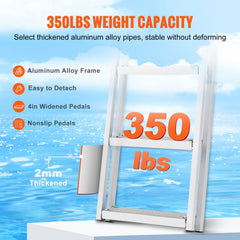 Dock Ladder, Removable 3 Steps, 159 kg Load Capacity, Aluminum Alloy Pontoon Boat Ladder with 101.6 mm Wide Step & Nonslip Rubber Mat, Easy to Install for Ship/Lake/Pool/Marine Boarding