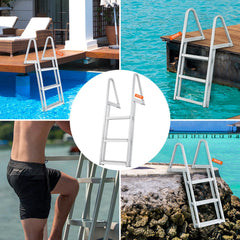 Dock Ladder, Removable 3 Steps, 159 kg Load Capacity, Aluminum Alloy Pontoon Boat Ladder with 101.6 mm Wide Step & Nonslip Rubber Mat, Easy to Install for Ship/Lake/Pool/Marine Boarding