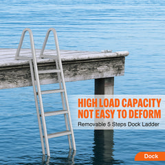 Removable Dock Ladder 5 Steps, 159 kg Load Capacity, Pontoon Boat Ladder with 4'' Wide Step & Nonslip Design for Ship/Lake/Pool/Marine Boarding