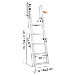 Dock Ladder Flip Up 5 Steps, 350lbs Load Capacity, Aluminum Pontoon Boat Ladder with 4" Wide Step & Nonslip Rubber Mat,Swimm Step Ladder for Ship/Lake/Pool/Marine Boarding