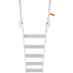 Dock Ladder Flip Up 5 Steps, 350lbs Load Capacity, Aluminum Pontoon Boat Ladder with 4" Wide Step & Nonslip Rubber Mat,Swimm Step Ladder for Ship/Lake/Pool/Marine Boarding