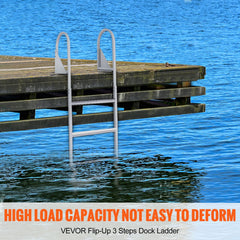 Dock Ladder, Flip-Up 3 Steps, 159 kg Load Capacity, Aluminum Alloy Pontoon Boat Ladder with 50.8 mm Wide Step & Nonslip Rubber Mat, Easy to Install for Ship/Lake/Pool/Marine Boarding